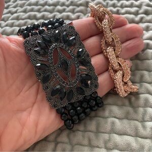 Laila Rowe Black Beaded and Charming Charlie Rose Gold Bracelet Set Bundle